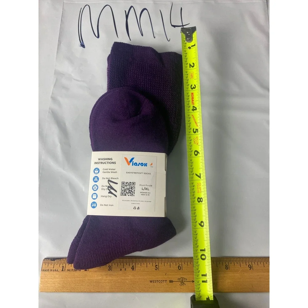 Viasox EasyStretch Crew Socks Royal Purple L/XL Womens 14+ Mens 13-19 NWT